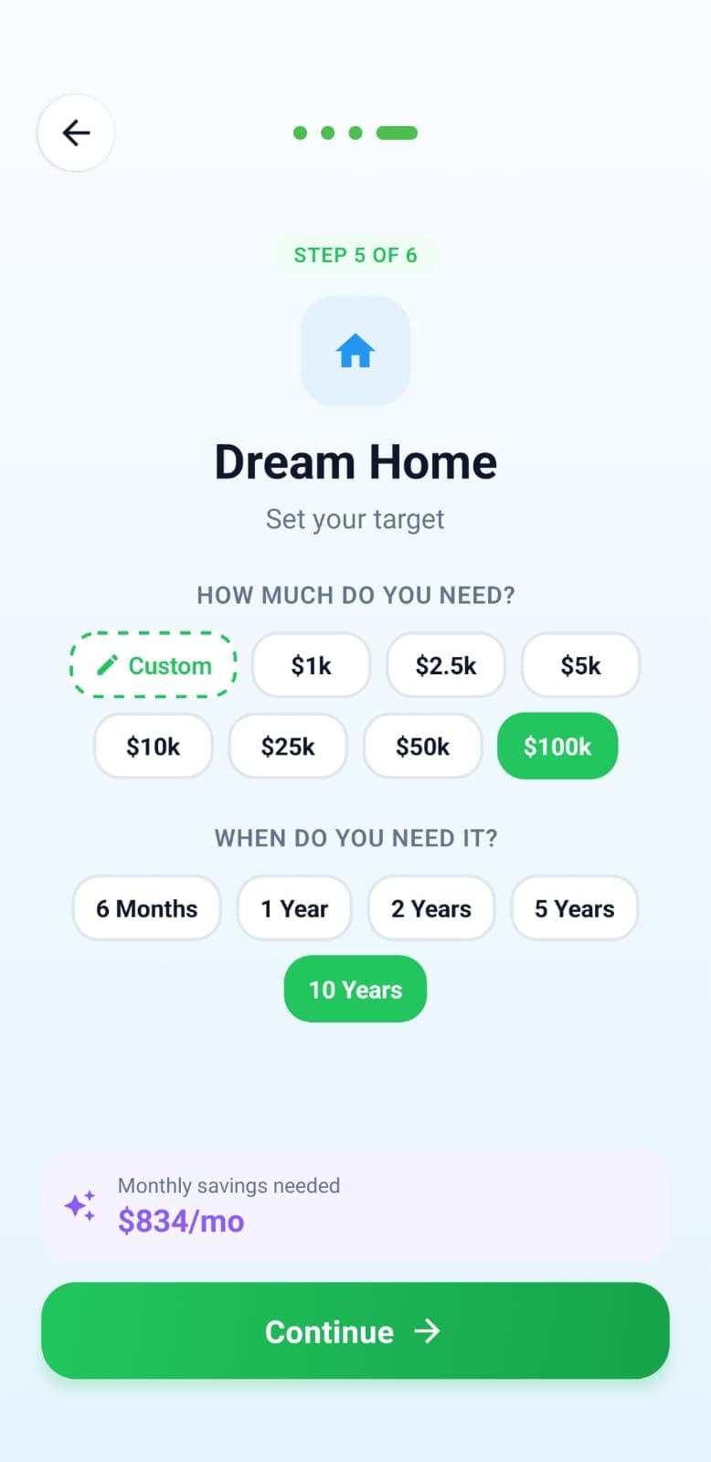 SnapExpense dream home savings goal with progress tracker